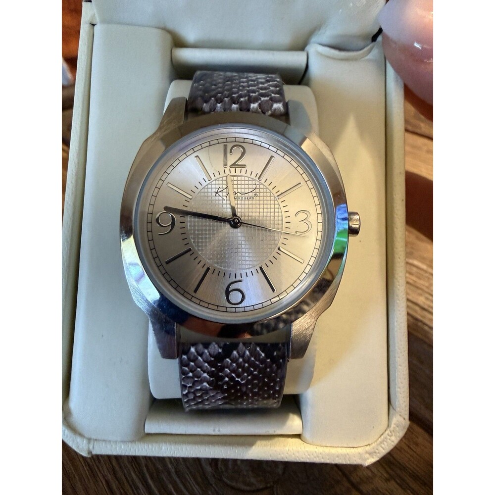 Kim Rogers Women's Watch Leather Snakeskin Band New Needs Battery Silver Tone